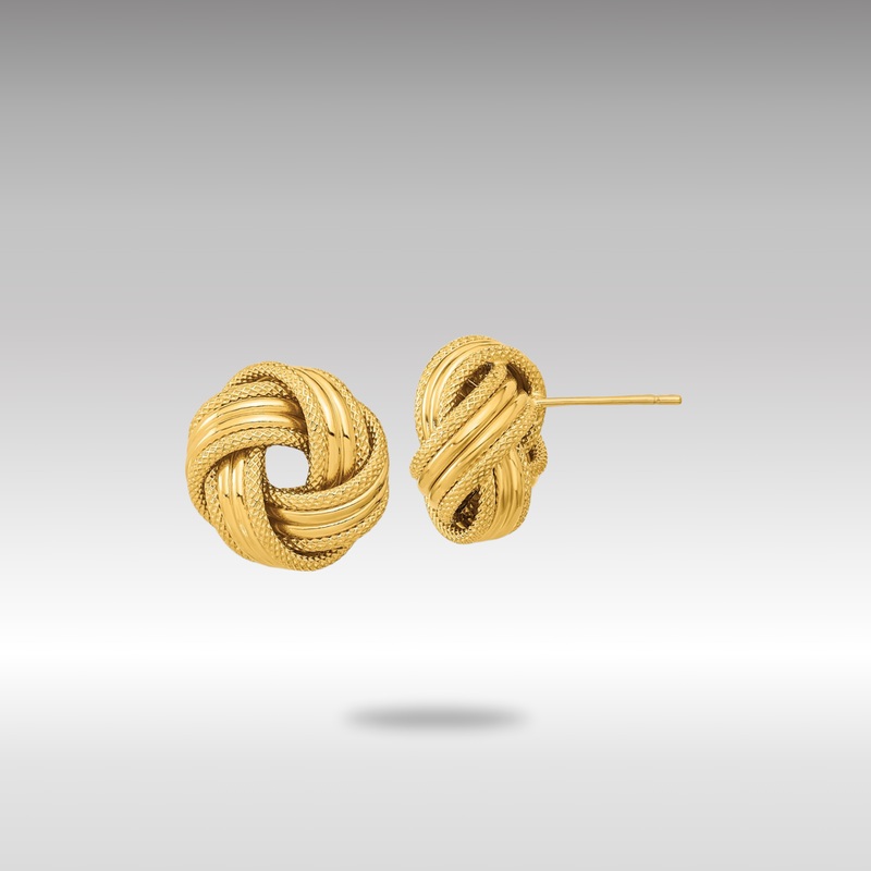 Gold Polished Textured Love Knot Post Earrings – Model TL1060