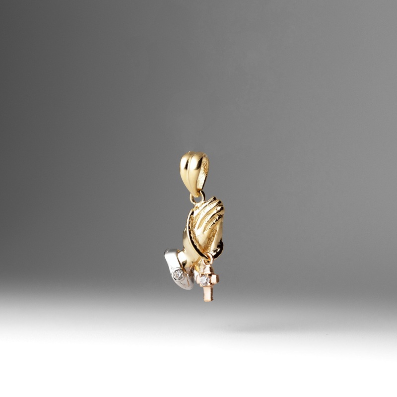 Gold Small Praying Hands With Hanging Cross Pendant – Model PT1481