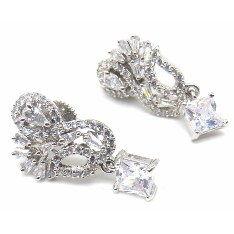Jewelshingar Jewellery Rhodium Plating Clear Colour Dangle & Drop Earrings For Women ( 48225-ead )