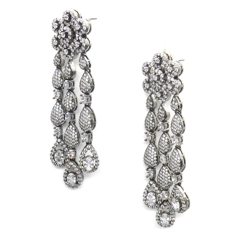 Jewelshingar Jewellery Victorian Plated Clear Colour Earrings For Women (44380-ead)