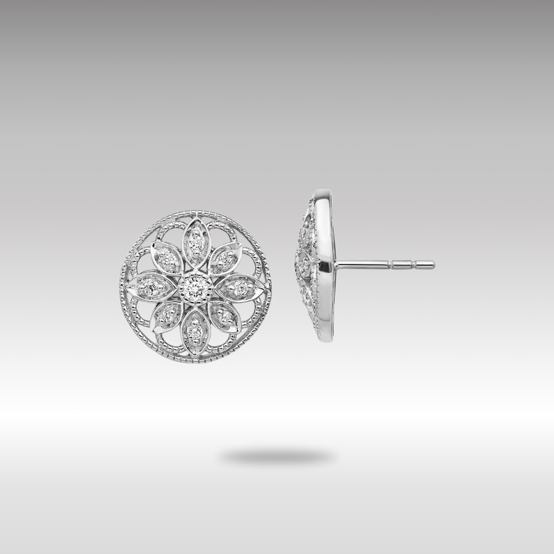 White Gold Diamond Fancy Floral Earrings – Model EM3941-025-WA