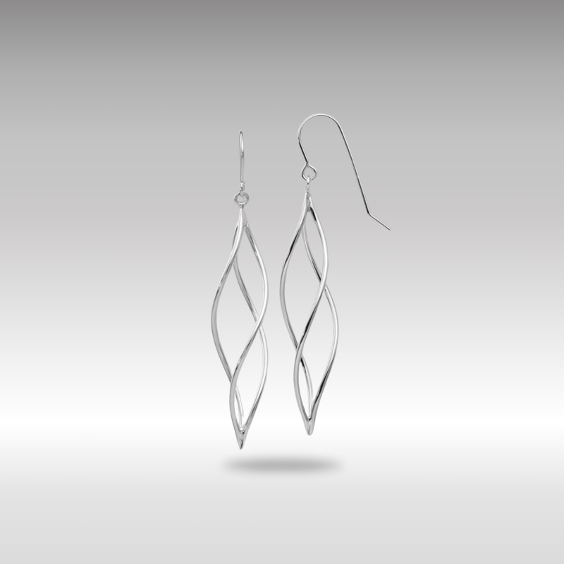 White Gold Polished Long Twisted Dangle Earrings Model-TL833