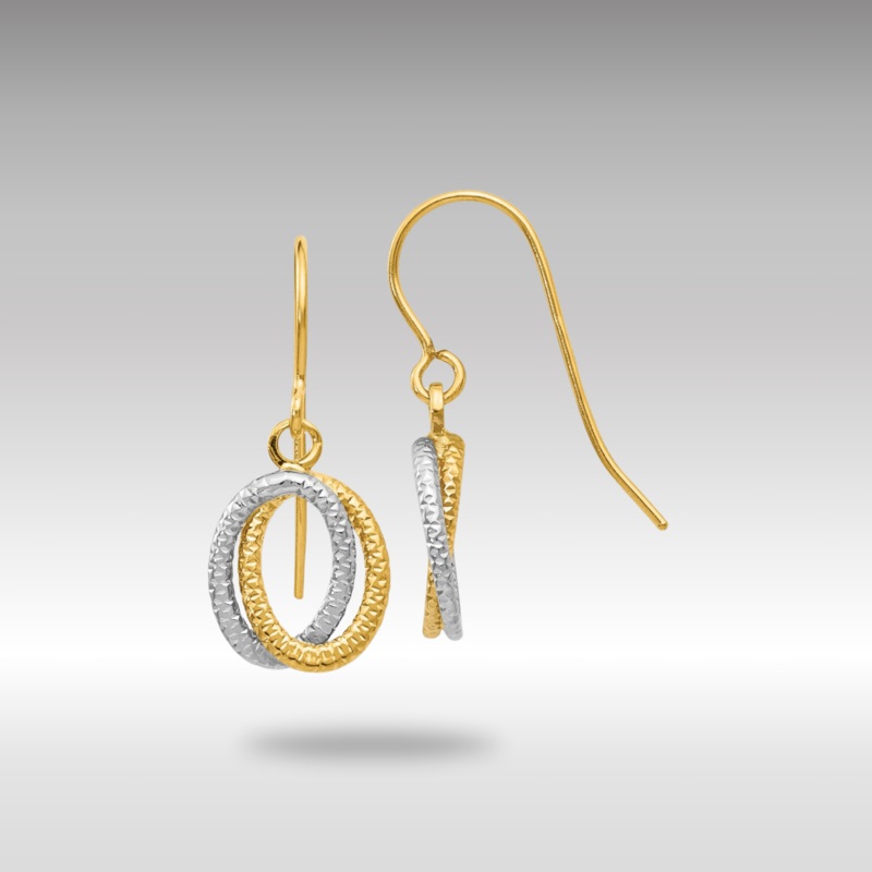 Yellow and White Gold Textured Fancy Dangle Earrings Model-YE1661