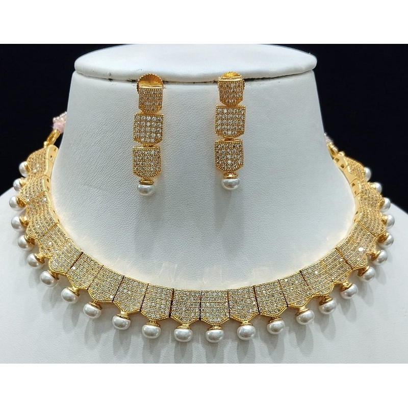 Zircon Necklace By  Colour Clear, Plating Gold CSNA4407