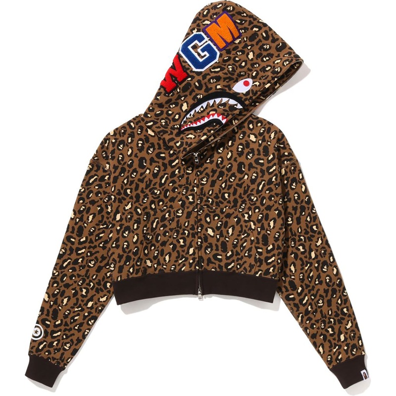 LEOPARD CROPPED SHARK FULL ZIP HOODIE LADIES