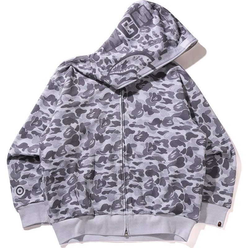 CAMO FAKE PRINT RELAXED FIT SHARK FULL ZIP HOODIE MENS