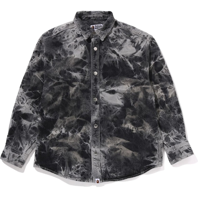 DESTROYED BLEACH BATHING APE LOGO LS SHIRT MENS