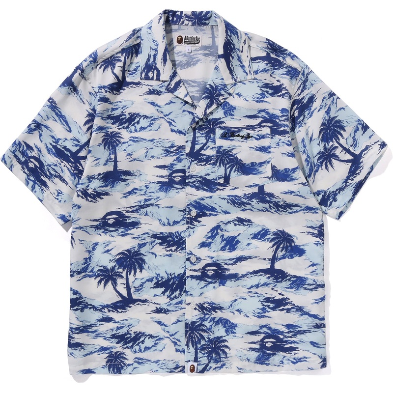 PALM TREE CAMO OPEN COLLAR POCKET SS SHIRT MENS