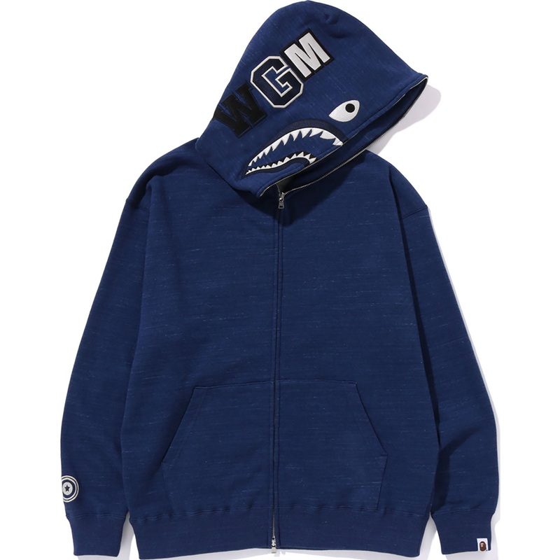 INDIGO SHARK FULL ZIP HOODIE MENS
