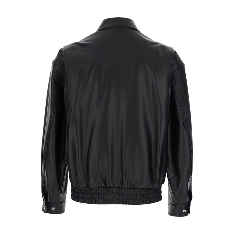 Black Jacket With Classic Collar And Elastic Waist In Leather Man