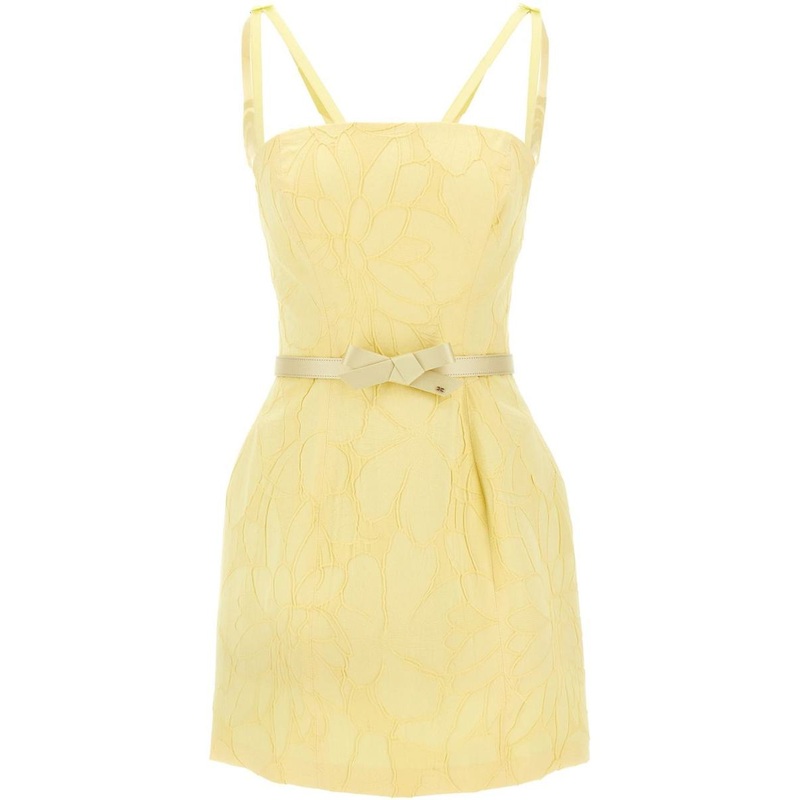Elisabetta Franchi Yellow Short Dress In Cotton With Belt