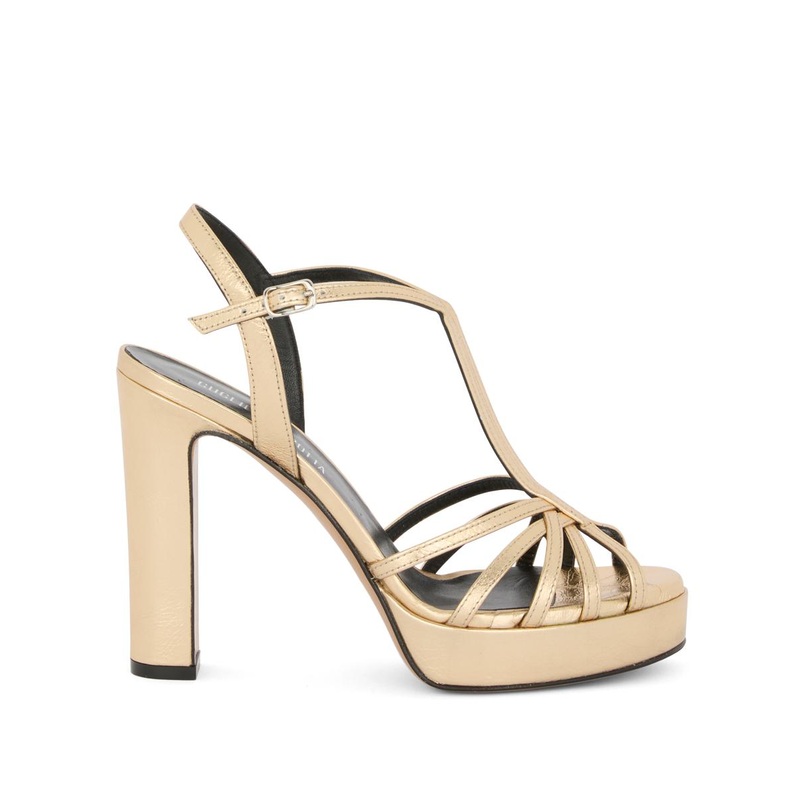 Guglielmo Rotta Gold-Tone Calf Leather Heel Sandals