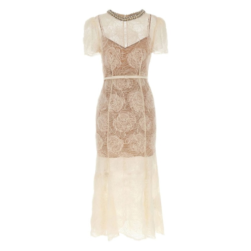 Self-Portrait Cream Tulle Lace Midi Dress Clothing