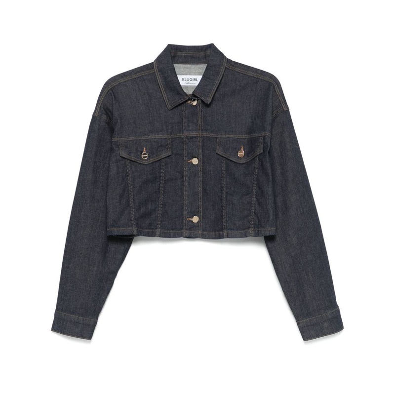 Blumarine Crop Jacket In Denim With Pockets