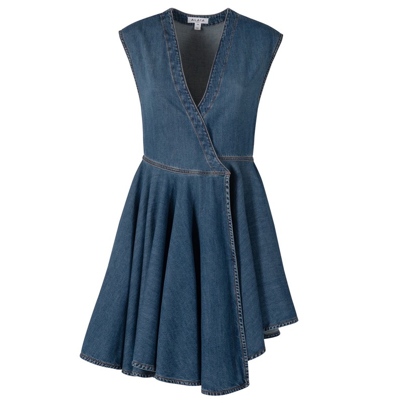 Alaa Deep Stone Denim Wrap Dress Clothing