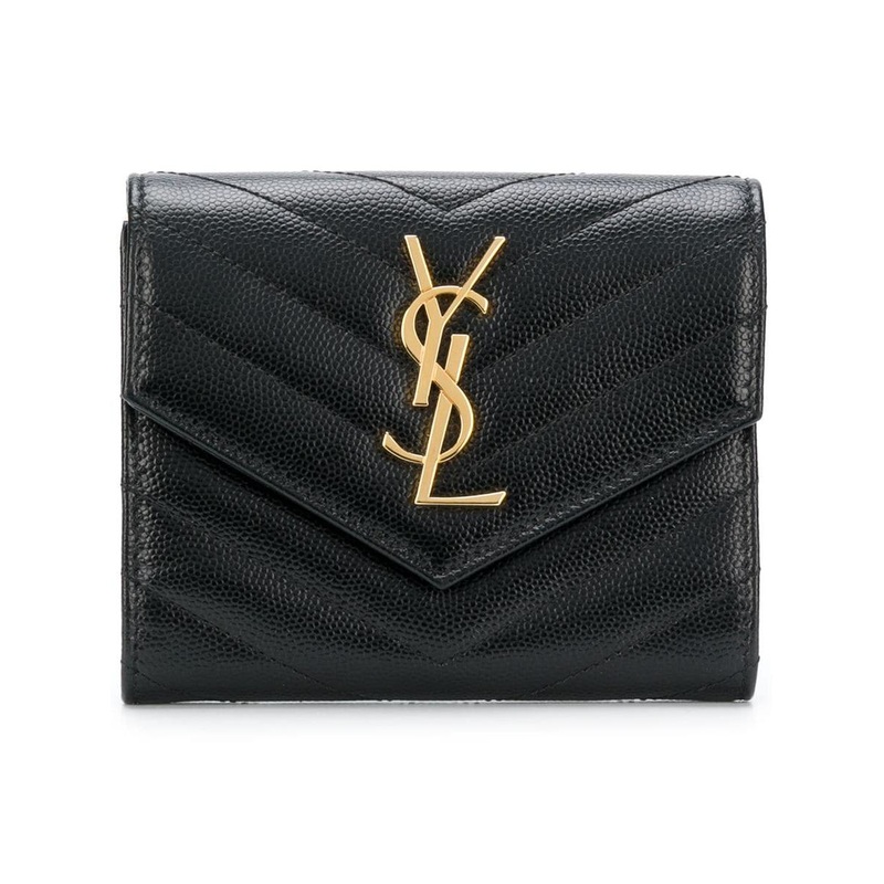 Saint Laurent Grain De Poudre Leather Cassandre Matelass Compact Tri Fold Wallet Accessories