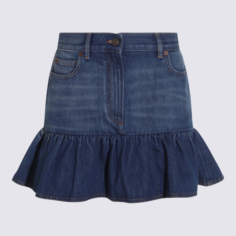 Valentino Garavani Blue Denim Cotton Skirt