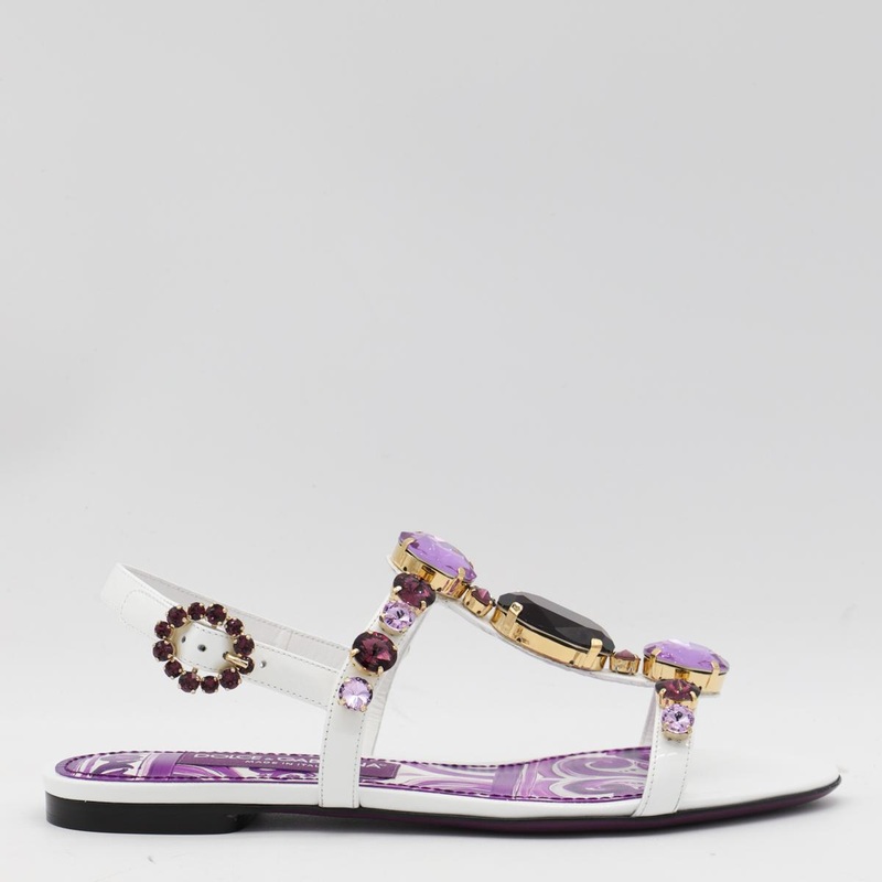 Dolce & Gabbana White And Violet Leather Sandals
