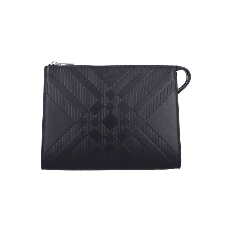 Burberry Embossed Check Leather Pouch