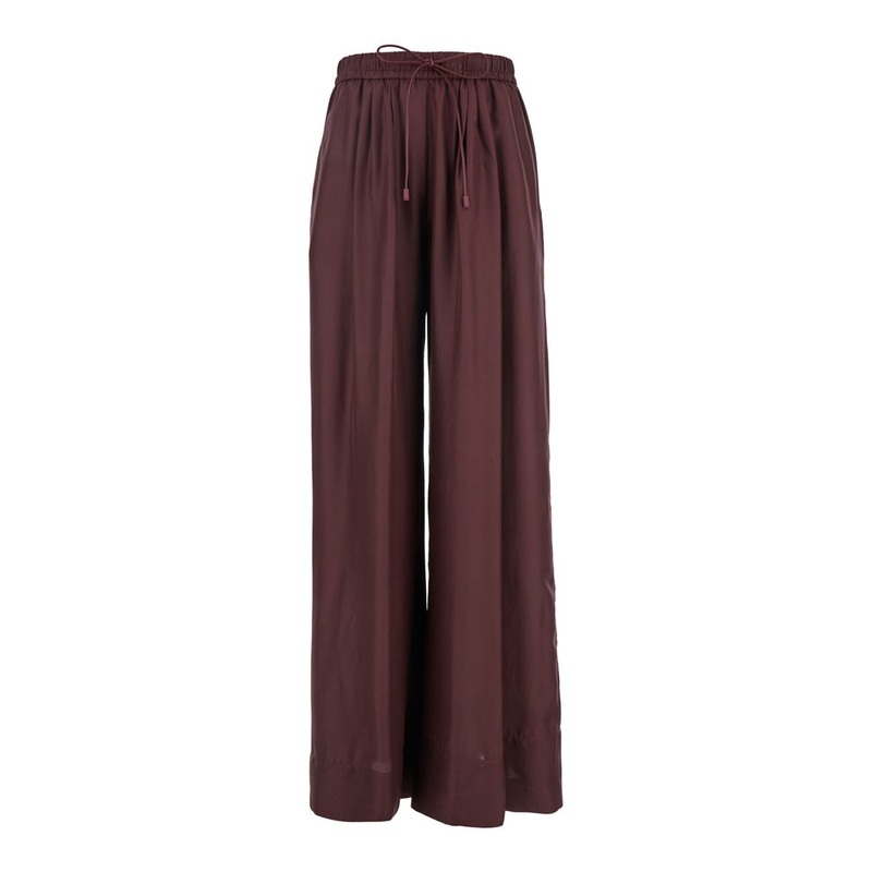 Bordeaux Pants With Elastic Drawstring Waist And Wide Leg In Silk Woman