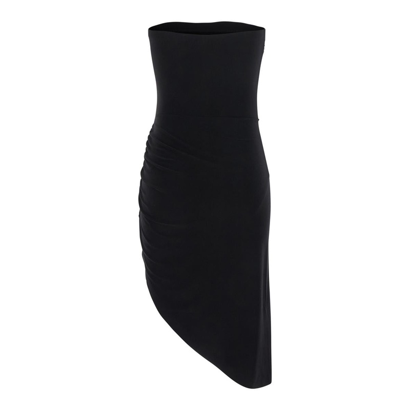 Black Strapless Dress With Side Slit In Tech Fabric Woman