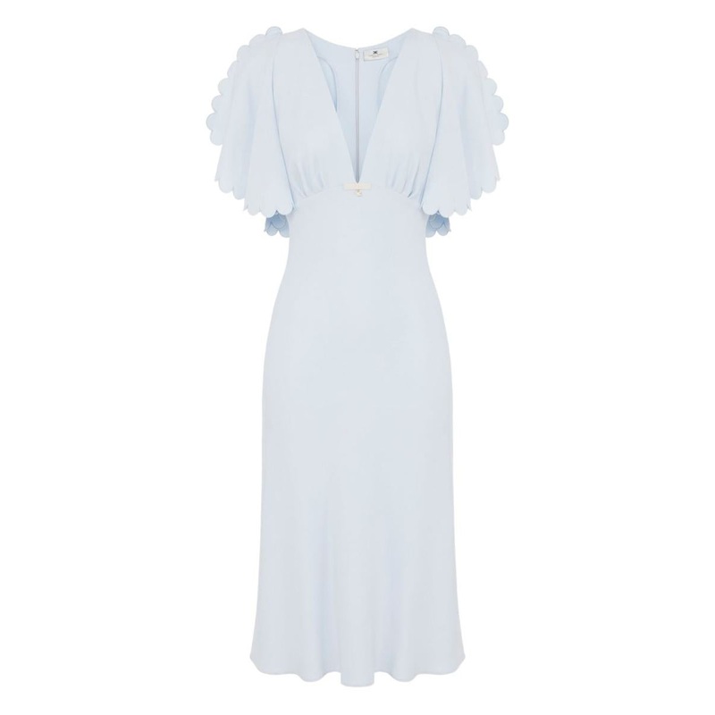 Elisabetta Franchi Light Blue Midi Dress With V-Neck