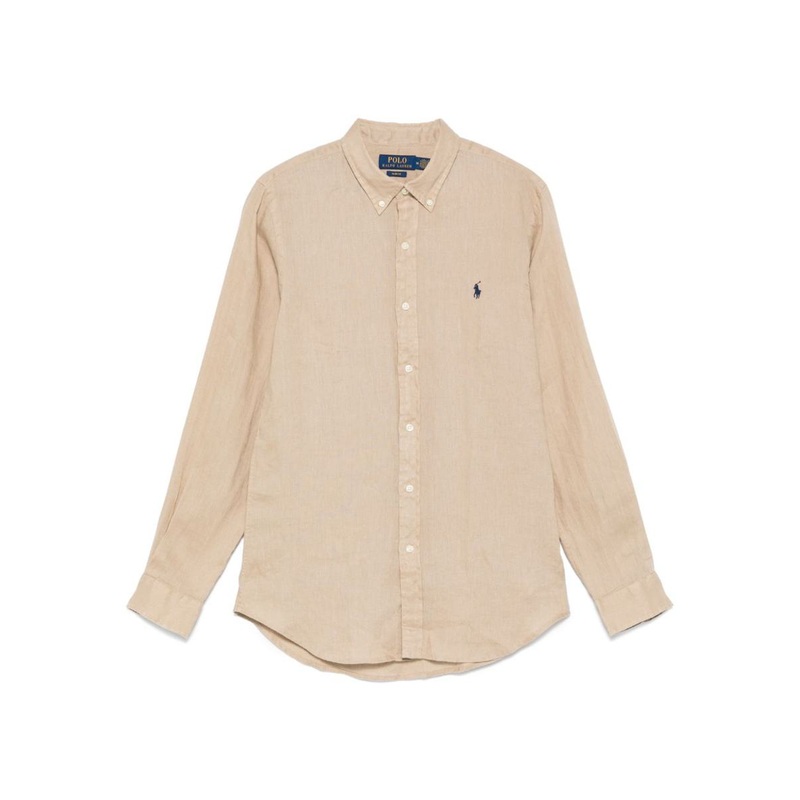 Polo Ralph Lauren Beige Cotton Shirt With Embroidered Logo