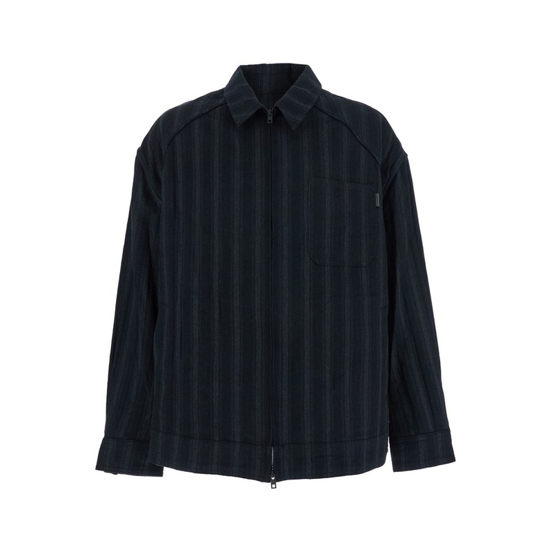 Wool Cotton Stripe Blouson Shirts