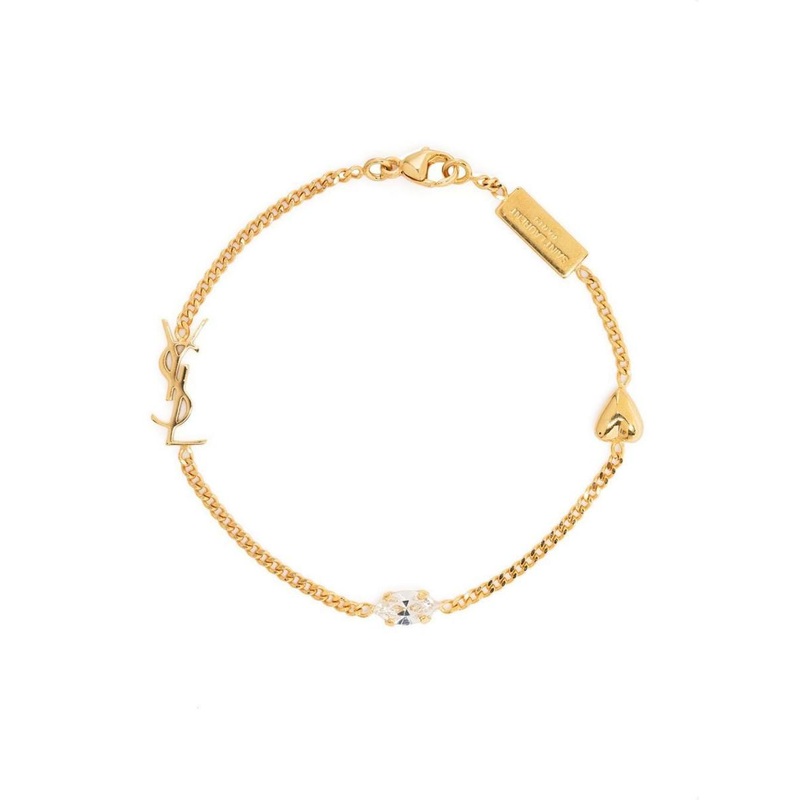 Saint Laurent Metal And Rhinestone Cassandre Heart Charm Bracelet Accessories