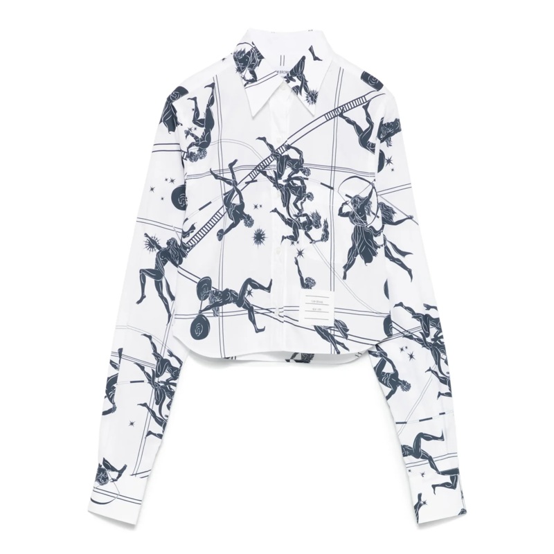 Cropped Button Down Point Collar Blouse Women