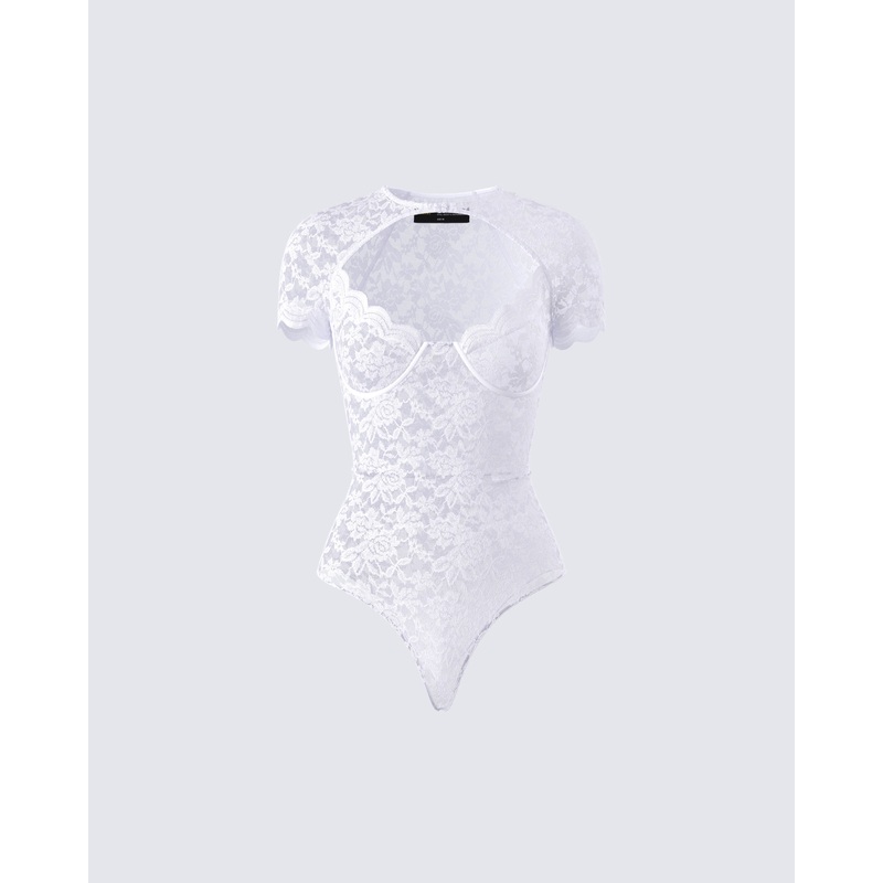 Romona White Lace Cut Out Bodysuit
