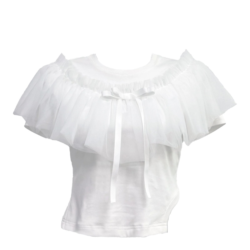 White Tulle Bowknot T-Shirt