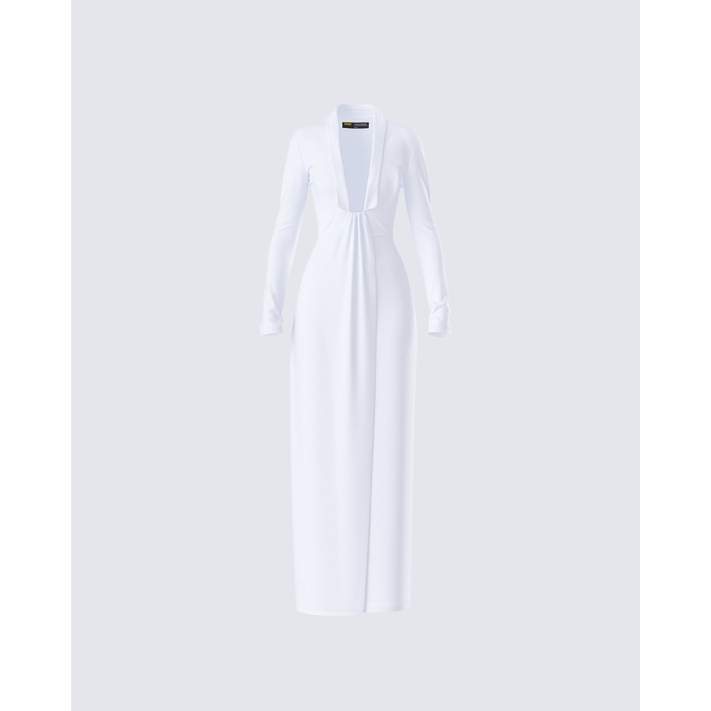 Zaida White Plunge Maxi Dress