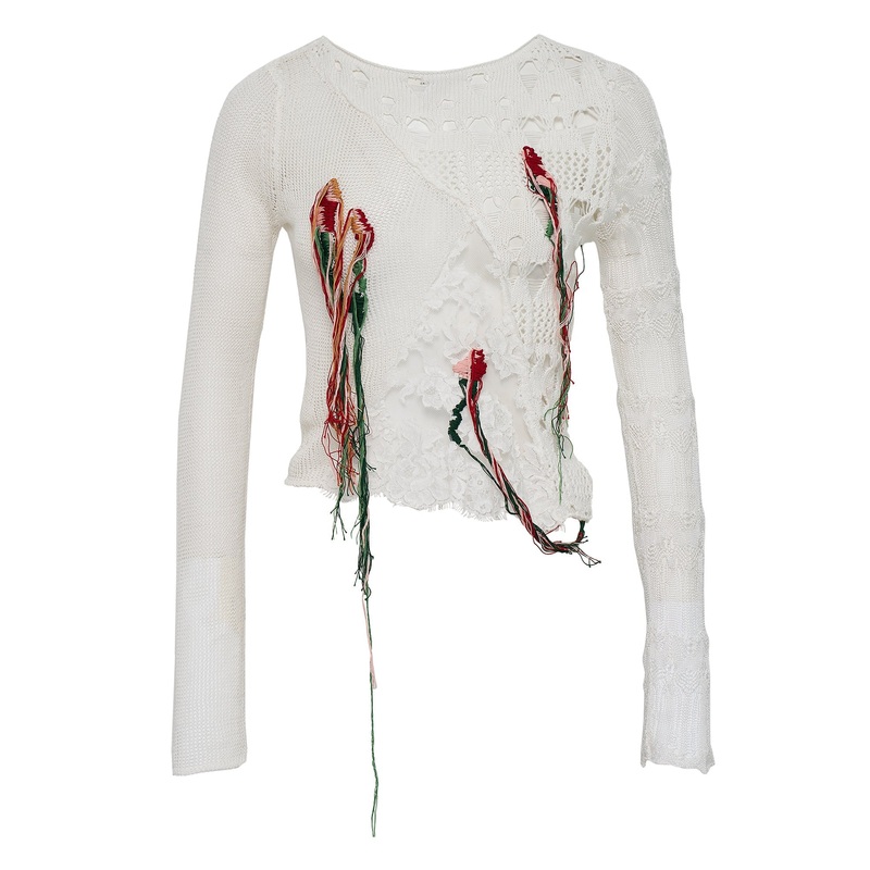 White Collaging Floral Embroidery Top