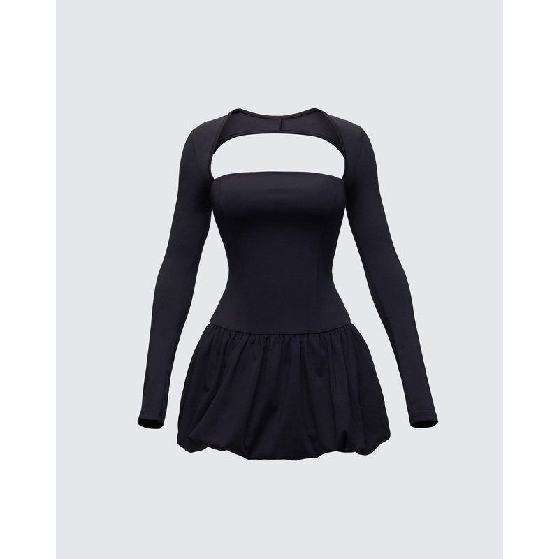 Pili Black Drop Bubble Hem Micro Mini Dress