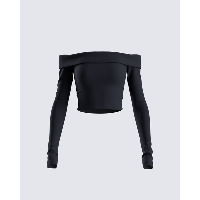 Zori Black Jersey Off Shoulder Top