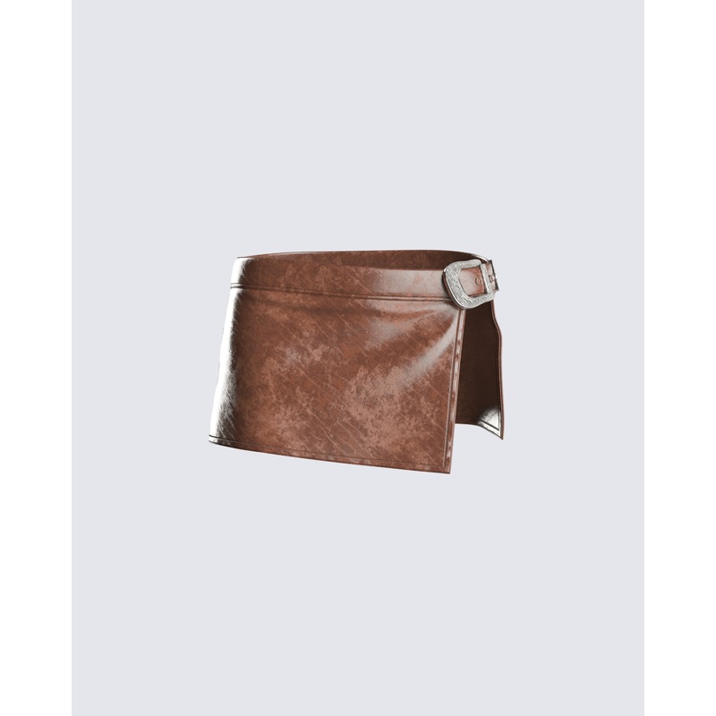 Lu Brown Vegan Leather Mini Skirt