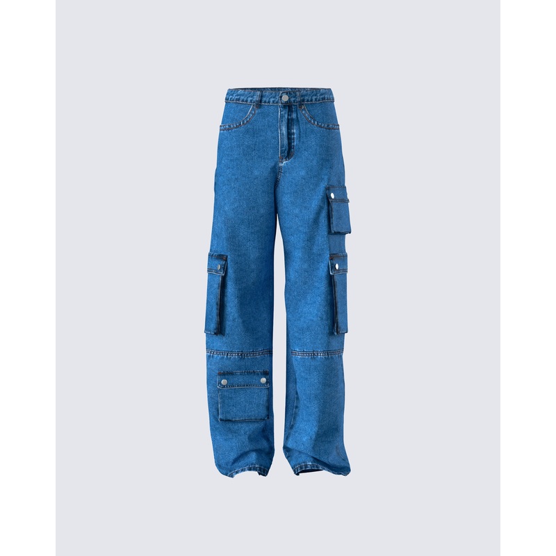 Agnetha Blue Denim Cargo Pant