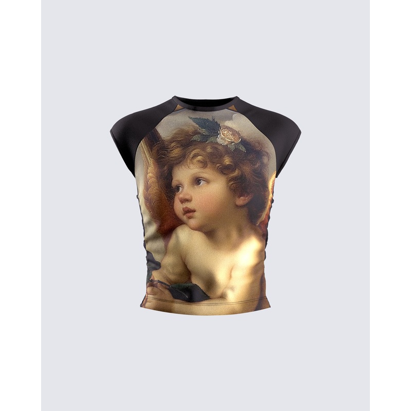 Cheryse Angel Print Jersey Top