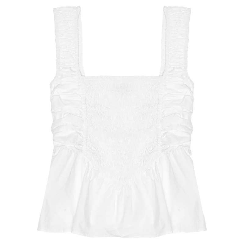 Cotton Poplin Smock Strap Blouse