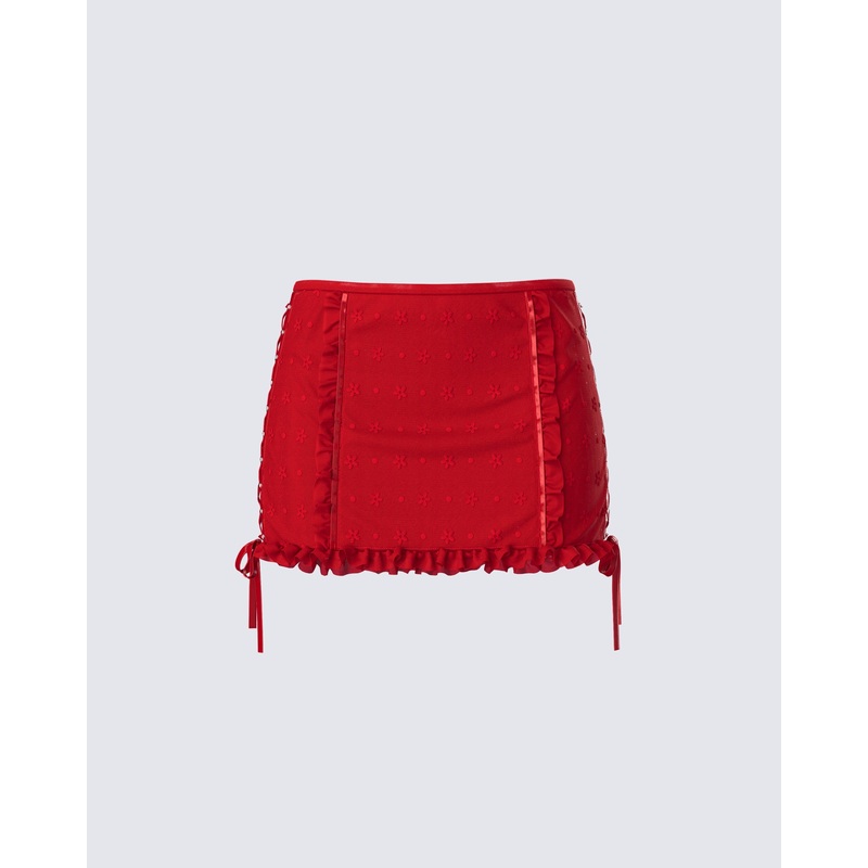 Kimona Red Ruffle Micro Mini Skirt