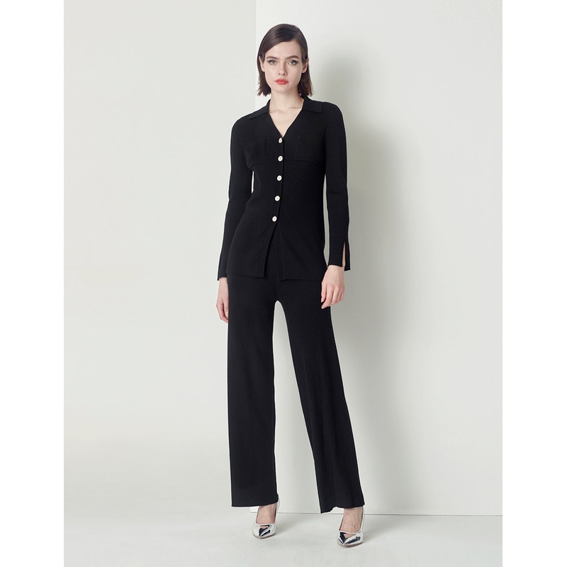 Black ribbed knitted pants