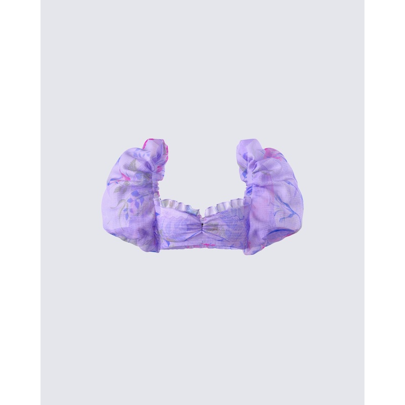 Ida Purple Floral Organza Top