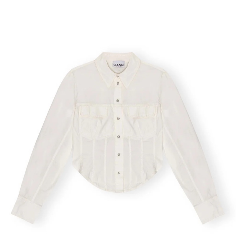 Washed Stretch Cotton Corset Shirt