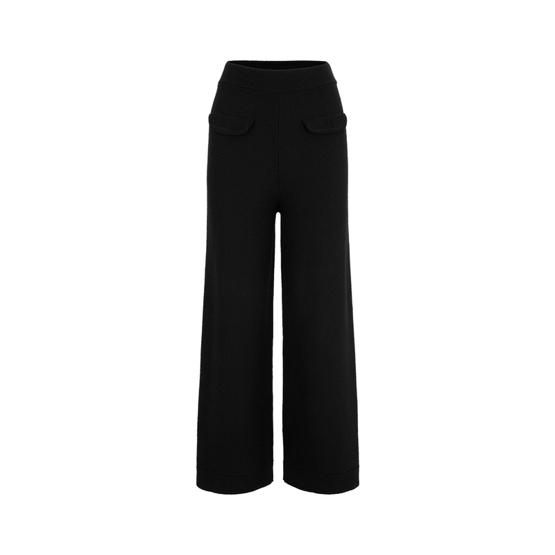 Black Straight-Leg Knitted Trousers