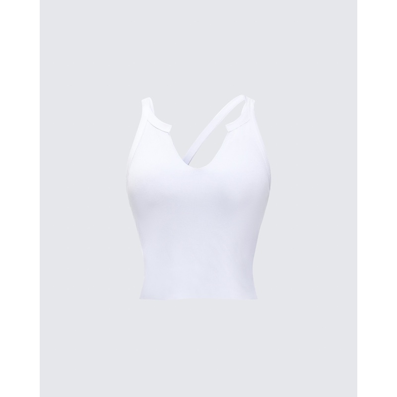 Fia White Strappy Ribbed Tank Top