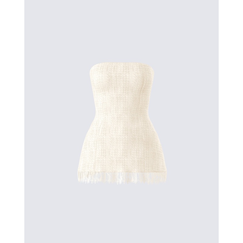 Havanah Ivory Tweed Strapless Top
