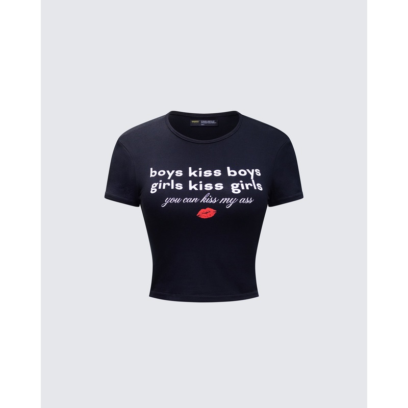 Hema Black Slogan Baby Tee