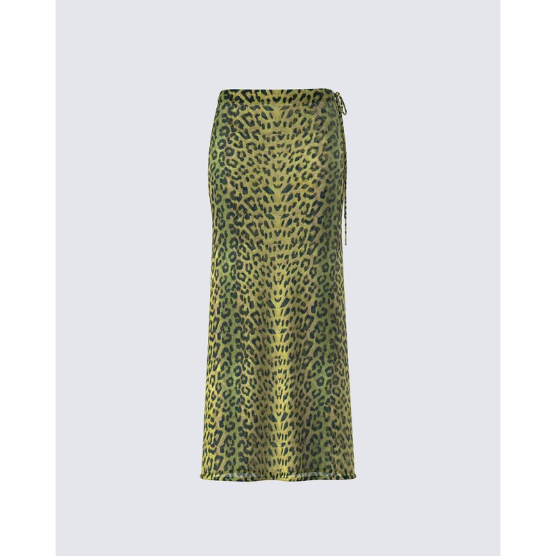 Calista Lime Leopard Maxi Skirt