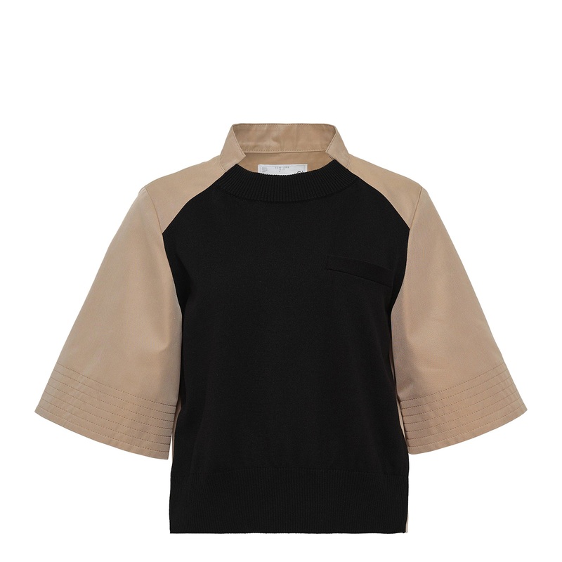 Cotton Gabardine X Knit Pullover